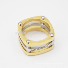 Metal Quadrilateral Hollow Two Tone Finger Rings With Diamonds